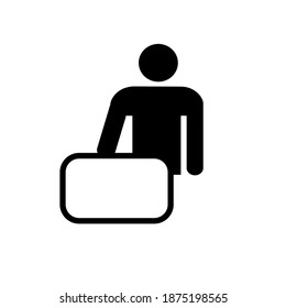 a man with an empty sign. simple black and white Icon. Vector flat illustration