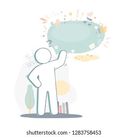 Man with empty speech bubble. Cartoon vector illustration in a flat style.