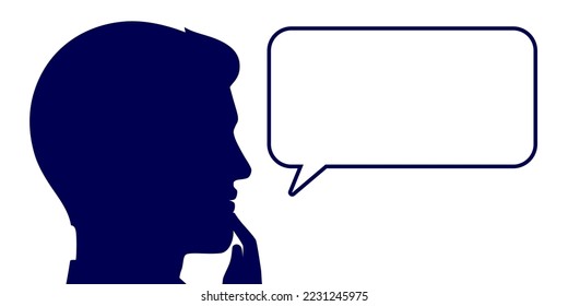 Man with empty text bubble, flat style vector illustration. Male person talks or says something.