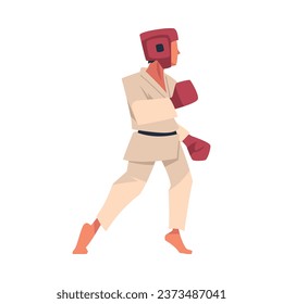 Man Engaged in Kudo in Boxing Gloves as Martial Arts Vector Illustration