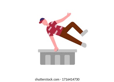 Un hombre se dedicó al parkour. El concepto de movimiento de alta velocidad y obstáculos extremos en el estilo urbano. Ilustración de la ejecución activa y el salto adrenalino.