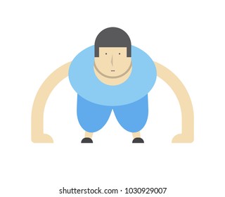 the man is engaged in physical exercises,push ups,vector image, flat design, cartoon character