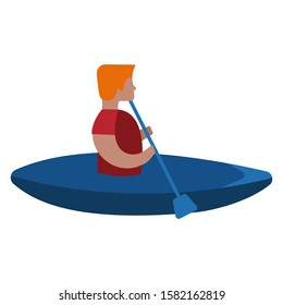 man is engaged in rowing sports swimming on the river with a paddle on a canoe isolated on a white background vector illustration