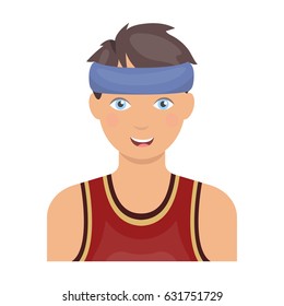 A man engaged in sports athlete. A young man in sports form an athlete. Athlete with a sports bandage on his head.Basketball single icon in cartoon style vector symbol stock illustration web.