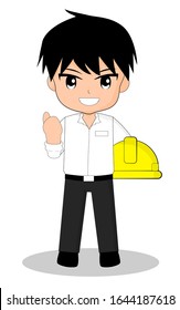 Man engineer cute character smiling and Thumbs up illustration vector.