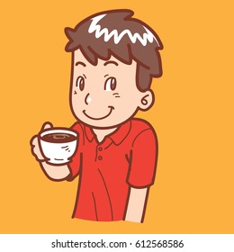 man enjoy drinking coffee