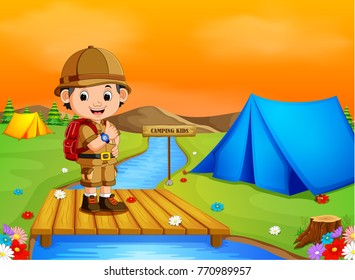 Man Enjoy View Tropical Forest Traveler Hiking On Adventure Vacation