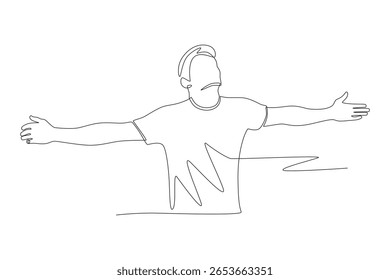 A man enjoying the air. Mental health retreats concept one-line drawing