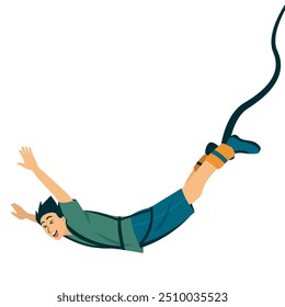 Man enjoying bungee or bungy jumping isolated illustration.