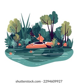 man enjoying canoeing and sailing on a river icon