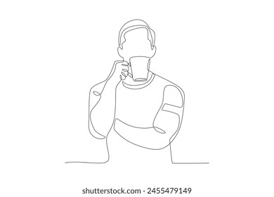 Man enjoying coffee in the morning. Coffee morning concept one-line drawing