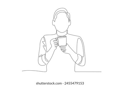 Man enjoying coffee. Coffee morning concept one-line drawing