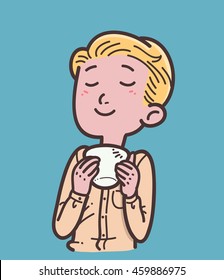 Man enjoying drinking tea or coffee 