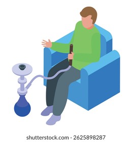 Man is enjoying his free time smoking flavored tobacco from a shisha pipe