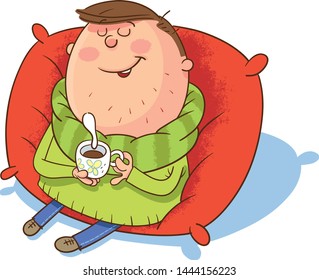 man enjoying his tea while sitting
