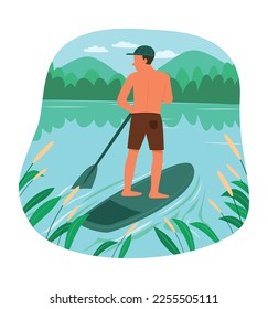 Man Enjoying Outdoor Living with Canoe in River