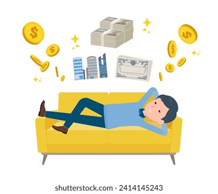 A man enjoying a passive income life.Vector art that is easy to edit.