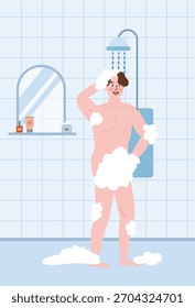 Homem desfrutando de um chuveiro refrescante