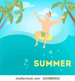 Man enjoying the summer and floating in ring.