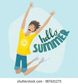 Man enjoying summer - Summer Time concept. Vector illustration