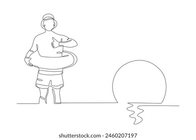 Man enjoying the sunset. Summer concept one-line drawing