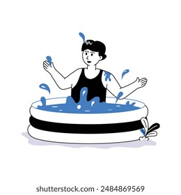 A man enjoying swimming in inflatable pool, ready to use illustration