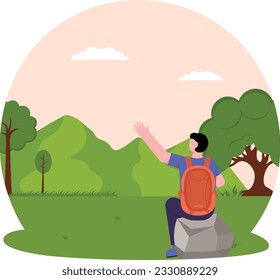 Man Enjoying View With Backpacker Illustration 