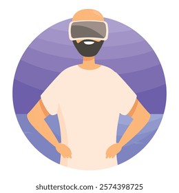 Man enjoying virtual reality experience wearing vr headset