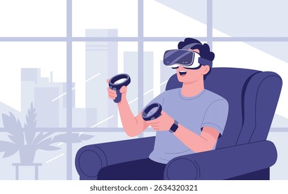 Man enjoying virtual reality experience