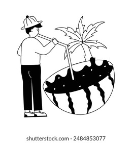 A man enjoying watermelon juice in summer season, ready to use illustration