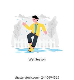 Man Enjoying Wet Season abstract concept vector in a flat style stock illustration