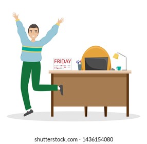 The man enjoys the end of the working week. Friday at the office.