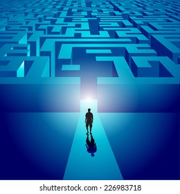 Man entering a mysterious labyrinth. Vector illustration