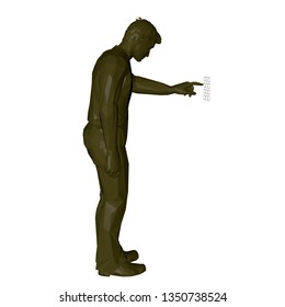 Man entering pin code. 3d Low poly vector illustration. Isolated on white background.