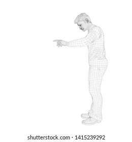 Man entering pin code. Wireframe human body. Vector outline illustration.