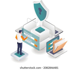 Man Entering Security Password In Isometric Illustration