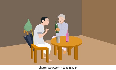 A man is entertaining a guest with a drink - illustration