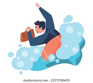 Man Entrepreneur Character Drowning in Water Vector Illustration