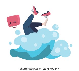 Man Entrepreneur Character Drowning in Water Vector Illustration