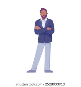 Man Entrepreneur Character Standing with Folded Arms Vector Illustration