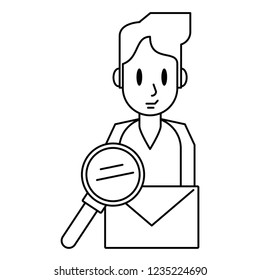 Man with envelope and magnifying glass