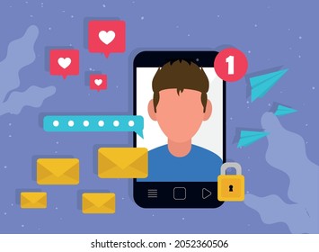 man with envelopes and likes of messaging theme