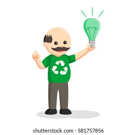 man environmental activist with green bulb