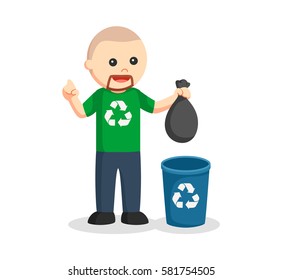 man environmental activist put litter to bin