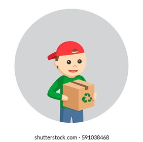 man environmental activist with recycle box in circle background