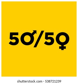 Man Equal To Woman 50/50 Equality Concept Design (Vector Illustration in Flat Style Design)