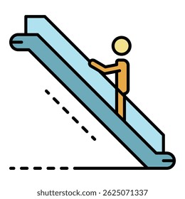 Man up icono de escalera mecánica. Esquema hombre hasta escalera mecánica Vector icono de color plano aislado en blanco