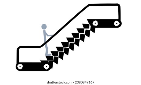 Man escalator up, black isolated silhouette