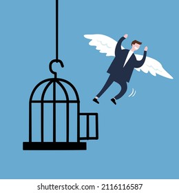 A man escape from a cage; freedom concept