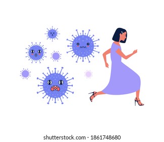 Man escapes from coronavirus. Coronavirus control concept. Vector illustration in a flat style
